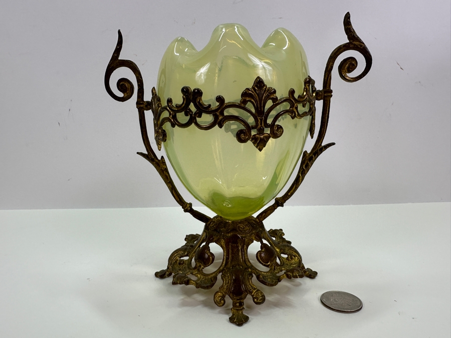 Antique Tulpenvase Tulip Hand Blown Bohemia Glass Vase With Original Gilt Mounting 6'H [Photo 4]