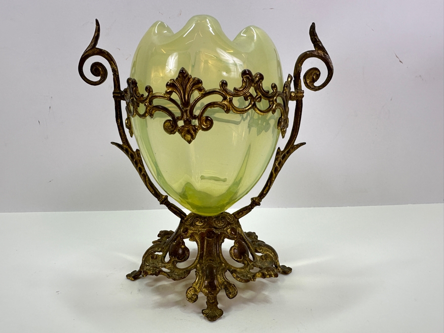 Antique Tulpenvase Tulip Hand Blown Bohemia Glass Vase With Original Gilt Mounting 6'H [Photo 2]