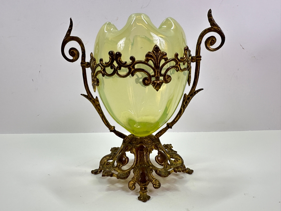 Antique Tulpenvase Tulip Hand Blown Bohemia Glass Vase With Original Gilt Mounting 6'H [Photo 3]