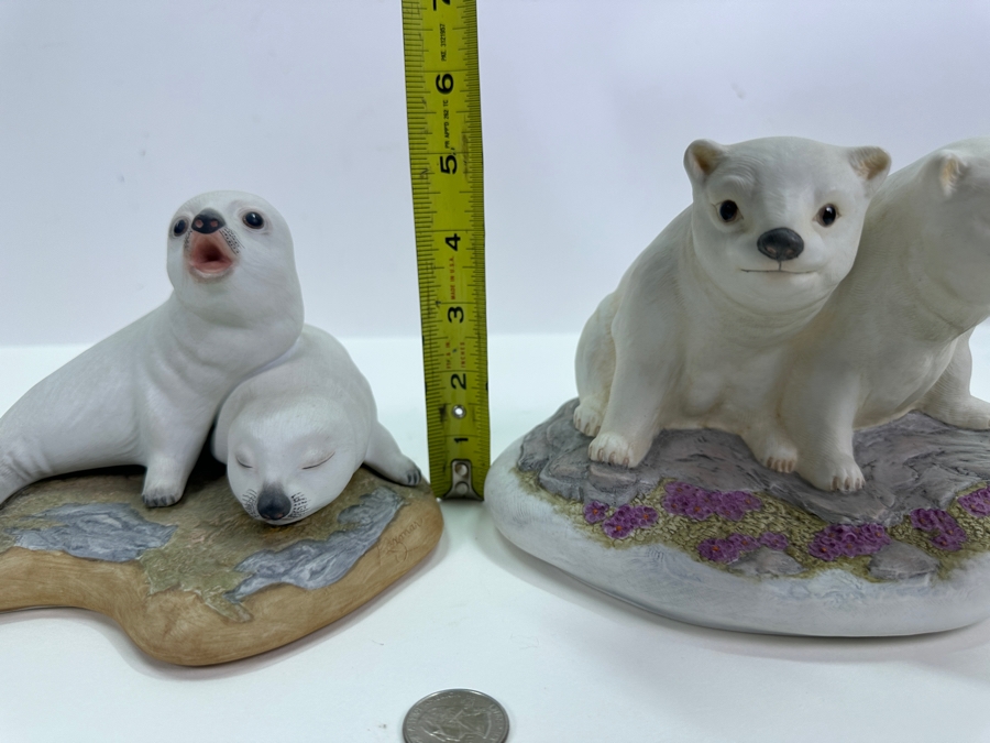 William Kazmar Porcelain Figurines: Harp Seal Pups #37 4.5'H And Polar Bear Cubs #41 5.25'H [Photo 8]