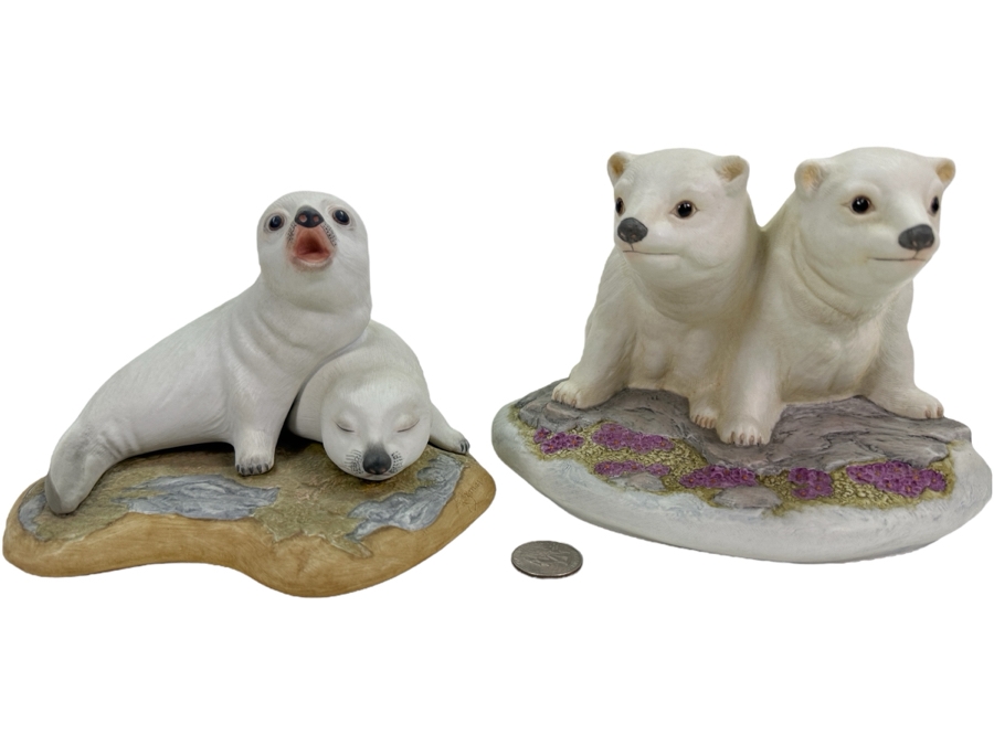 William Kazmar Porcelain Figurines: Harp Seal Pups #37 4.5'H And Polar Bear Cubs #41 5.25'H [Photo 1]