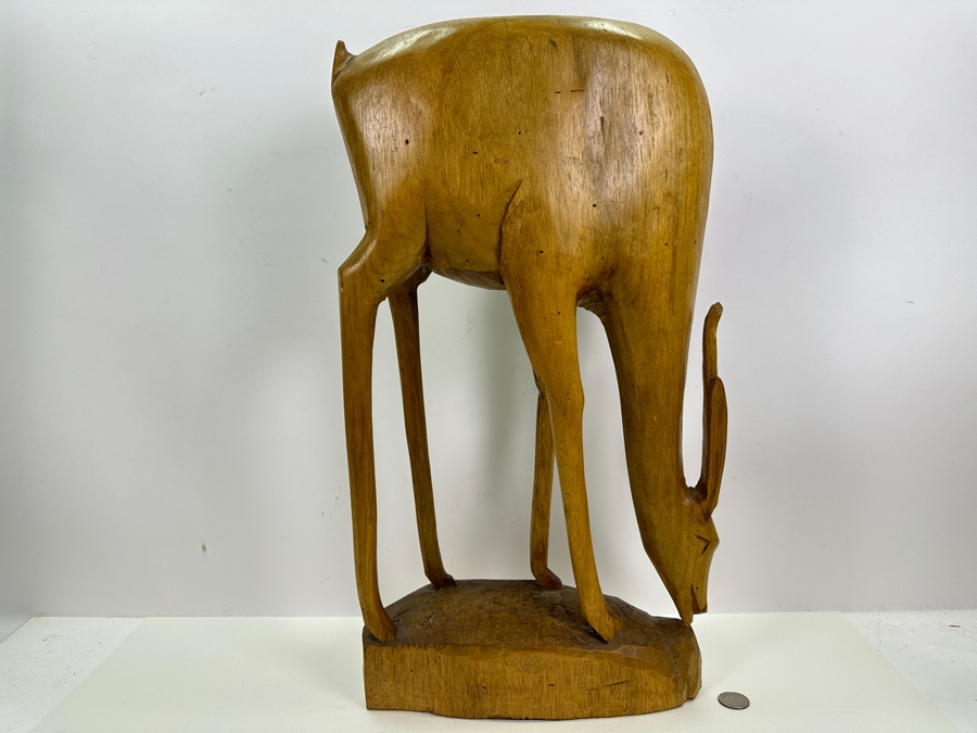 Large Hand Carved Wooden Gazelle Sculpture 12W X 4.5D X 22H [Photo 3]