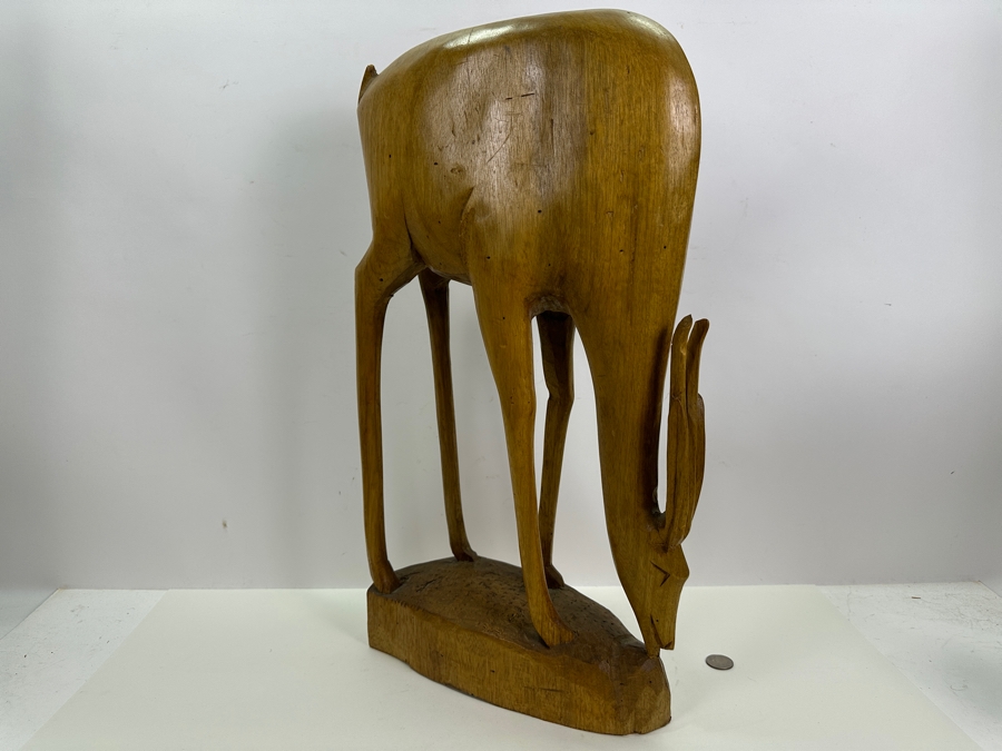 Large Hand Carved Wooden Gazelle Sculpture 12W X 4.5D X 22H [Photo 5]