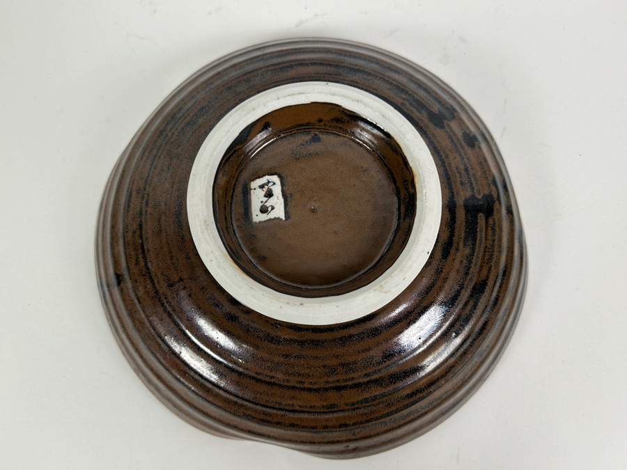 Signed Asian Art Pottery Bowl With Halibut Fish 10.5W X 3H [Photo 5]