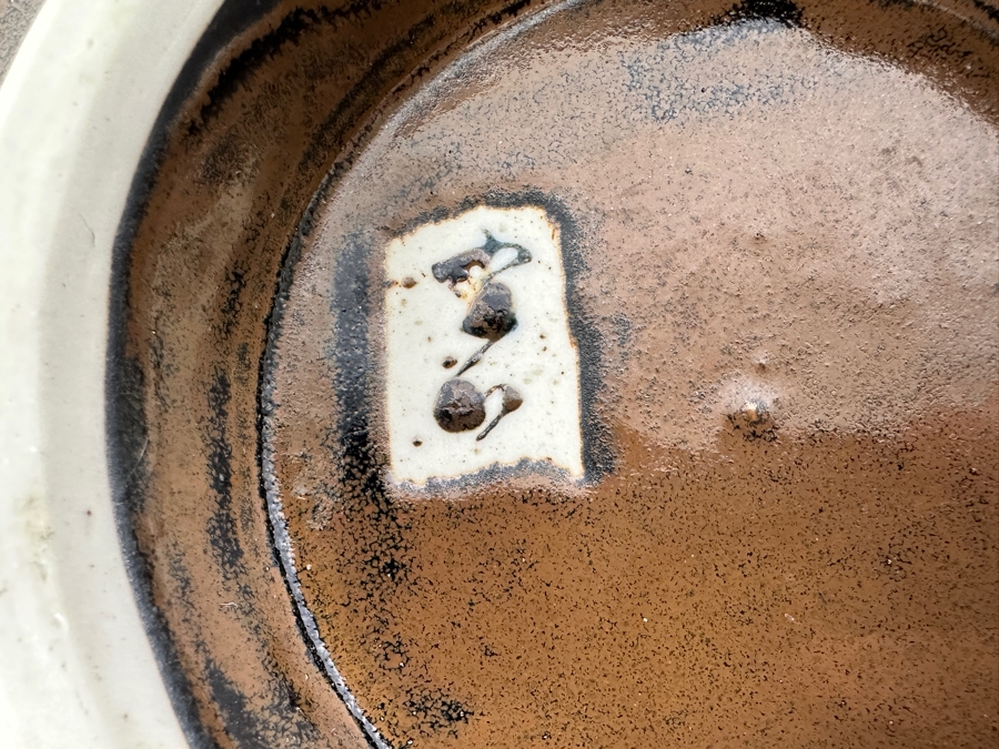 Signed Asian Art Pottery Bowl With Halibut Fish 10.5W X 3H [Photo 7]