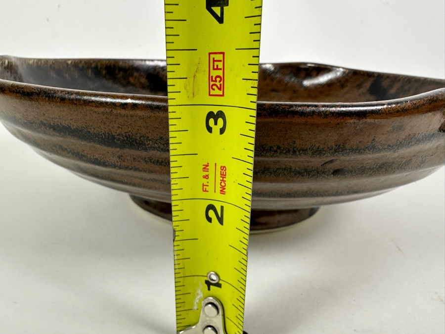 Signed Asian Art Pottery Bowl With Halibut Fish 10.5W X 3H [Photo 9]