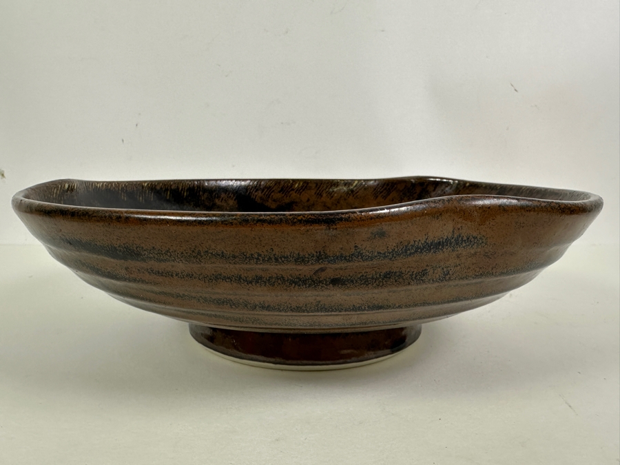 Signed Asian Art Pottery Bowl With Halibut Fish 10.5W X 3H [Photo 4]