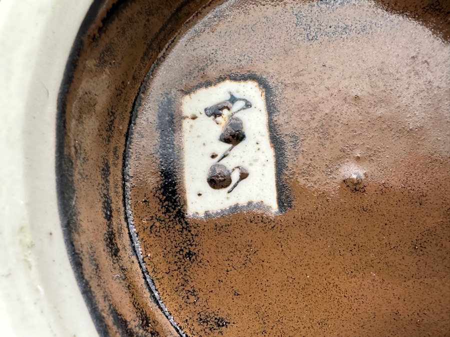 Signed Asian Art Pottery Bowl With Halibut Fish 10.5W X 3H [Photo 6]