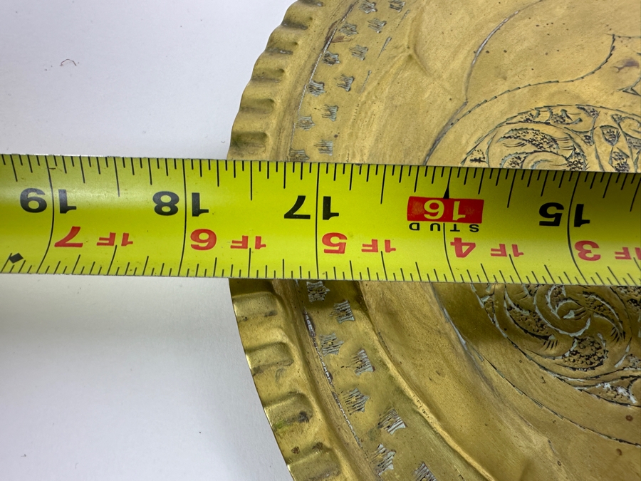 Vintage Fauzi Nass Tripoli, Libya Hand Hammered Engraved Brass Oval Serving Tray 17.75W X 13H [Photo 7]