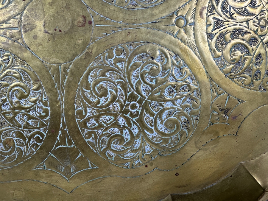 Vintage Fauzi Nass Tripoli, Libya Hand Hammered Engraved Brass Oval Serving Tray 17.75W X 13H [Photo 3]