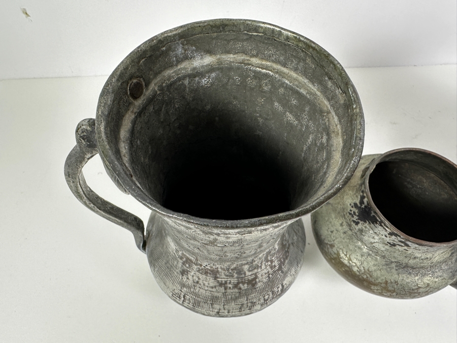 Antique Persian Tinned Copper Jugs And Teapot 4'H - 7'H [Photo 4]