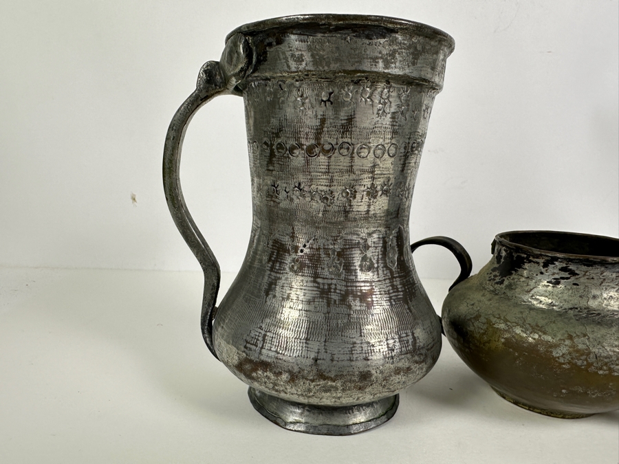 Antique Persian Tinned Copper Jugs And Teapot 4'H - 7'H [Photo 3]