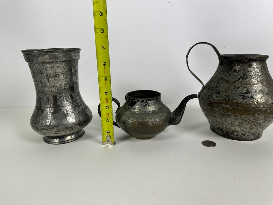 Antique Persian Tinned Copper Jugs And Teapot 4'H - 7'H [Photo 12]
