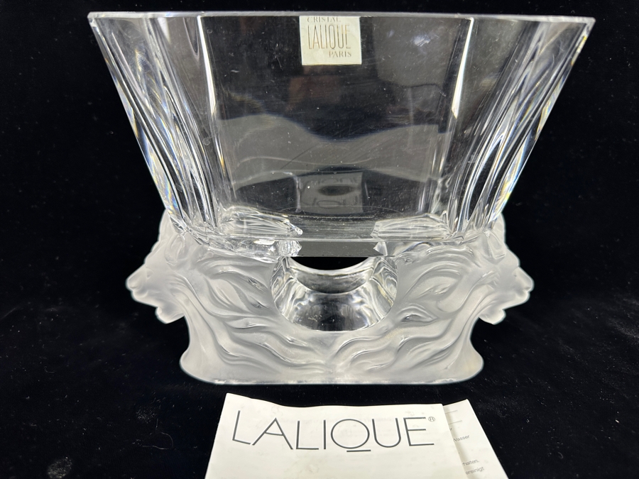 Lalique France Venise Double Lion Head Crystal Vase 9W X 4D X 6.5H [Photo 5]