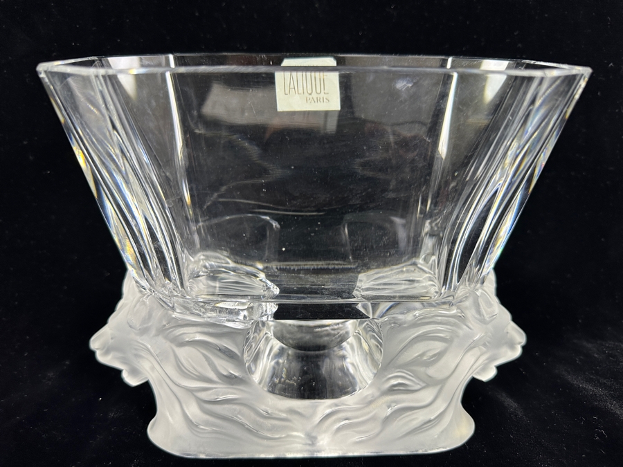 Lalique France Venise Double Lion Head Crystal Vase 9W X 4D X 6.5H [Photo 12]