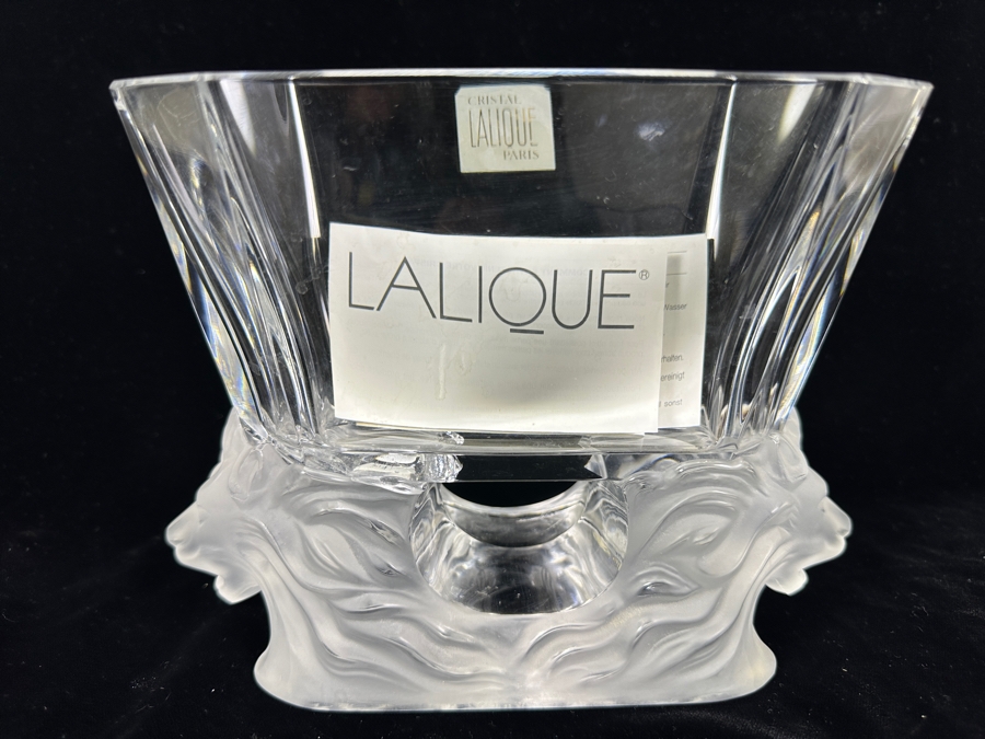 Lalique France Venise Double Lion Head Crystal Vase 9W X 4D X 6.5H [Photo 15]