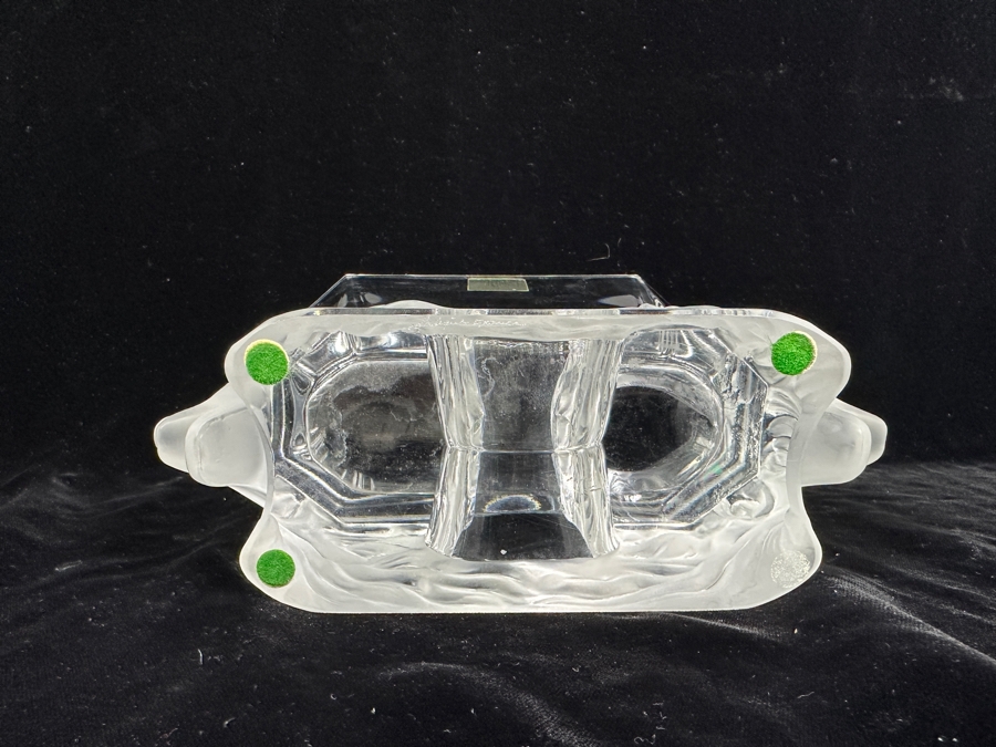 Lalique France Venise Double Lion Head Crystal Vase 9W X 4D X 6.5H [Photo 14]