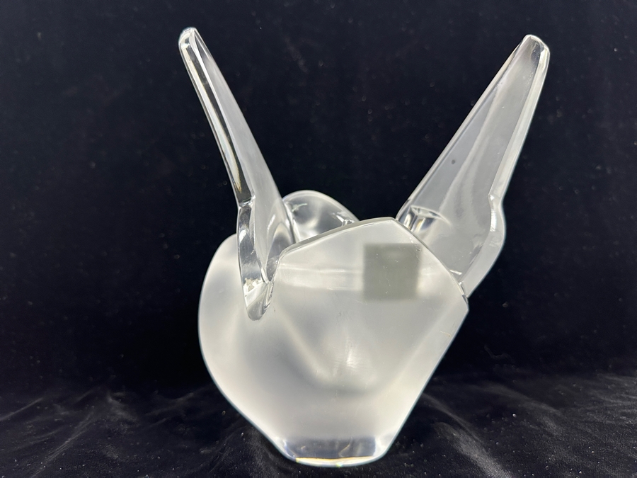 Lalique France Sylvie Swan Vase With Flower Frog 6W X 4D X 8H [Photo 9]