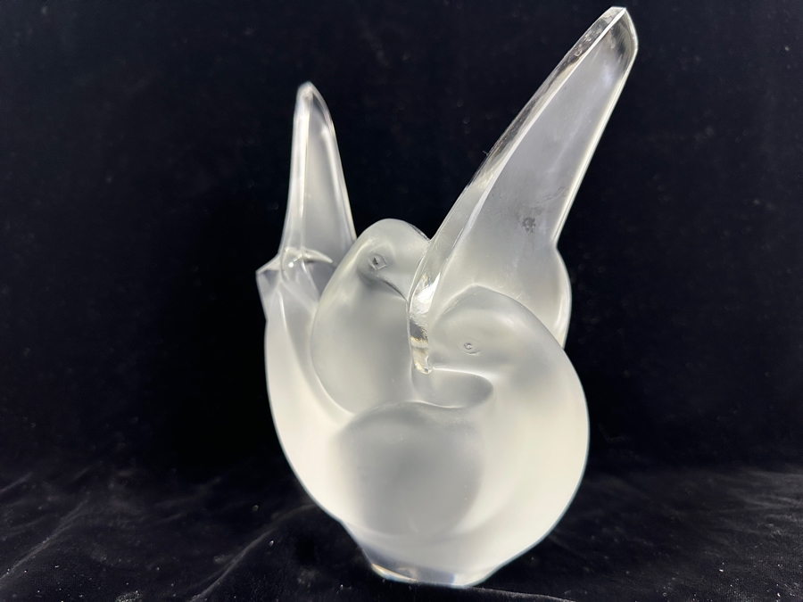Lalique France Sylvie Swan Vase With Flower Frog 6W X 4D X 8H [Photo 7]