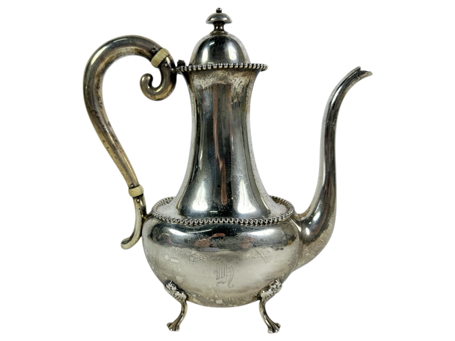 Antique American Sterling Silver Coffee Pot By Newburyport Silver Co (N S Co) 9'H 399g - Sterling Silver Melt Value Is $388