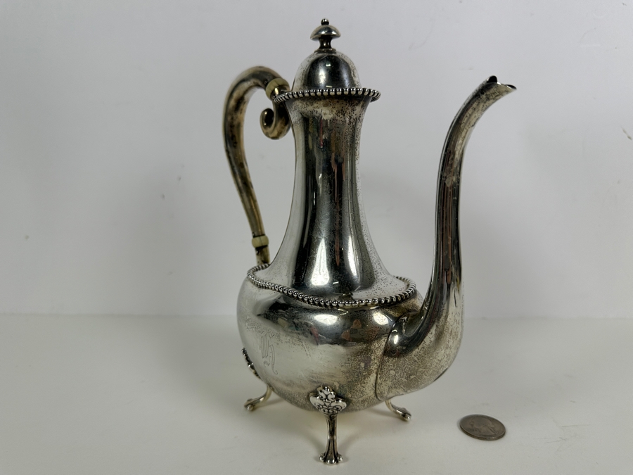 Antique American Sterling Silver Coffee Pot By Newburyport Silver Co (N S Co) 9'H 399g - Sterling Silver Melt Value Is $388 [Photo 5]