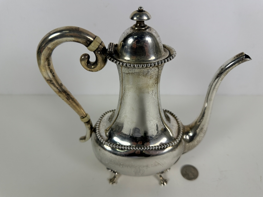 Antique American Sterling Silver Coffee Pot By Newburyport Silver Co (N S Co) 9'H 399g - Sterling Silver Melt Value Is $388 [Photo 3]