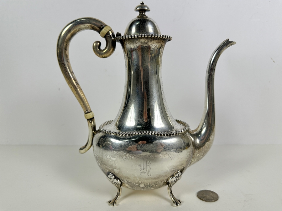 Antique American Sterling Silver Coffee Pot By Newburyport Silver Co (N S Co) 9'H 399g - Sterling Silver Melt Value Is $388 [Photo 2]