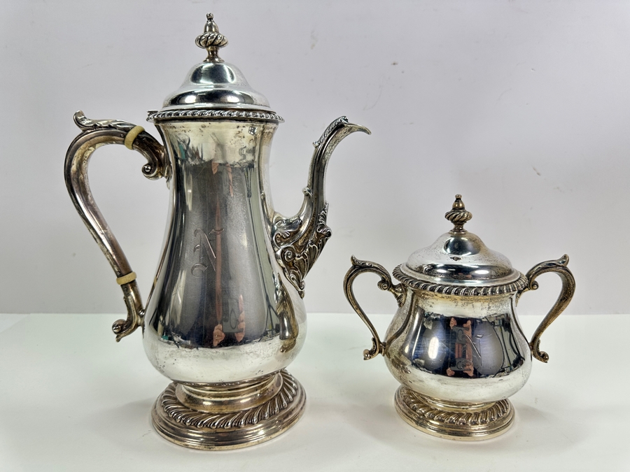 Sterling Silver Shreve & Co. San Francisco Coffee Pot 11H And Sugar Bowl 6.5H 1,501g - Sterling Silver Melt Value Is $1,436 [Photo 2]