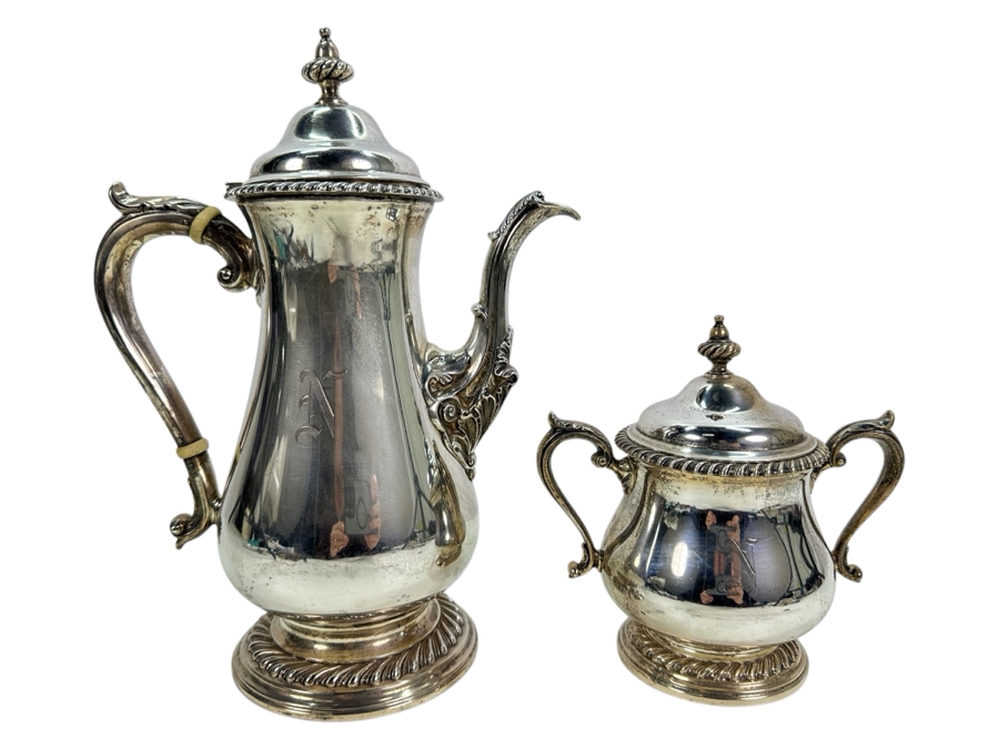 Sterling Silver Shreve & Co. San Francisco Coffee Pot 11H And Sugar Bowl 6.5H 1,501g - Sterling Silver Melt Value Is $1,436