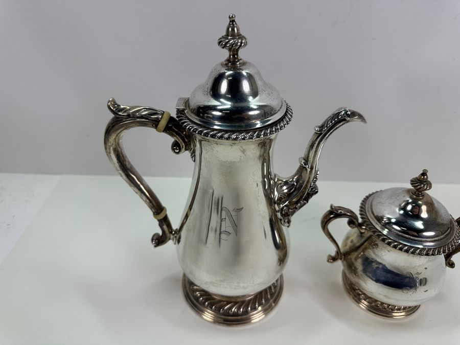 Sterling Silver Shreve & Co. San Francisco Coffee Pot 11H And Sugar Bowl 6.5H 1,501g - Sterling Silver Melt Value Is $1,436 [Photo 3]
