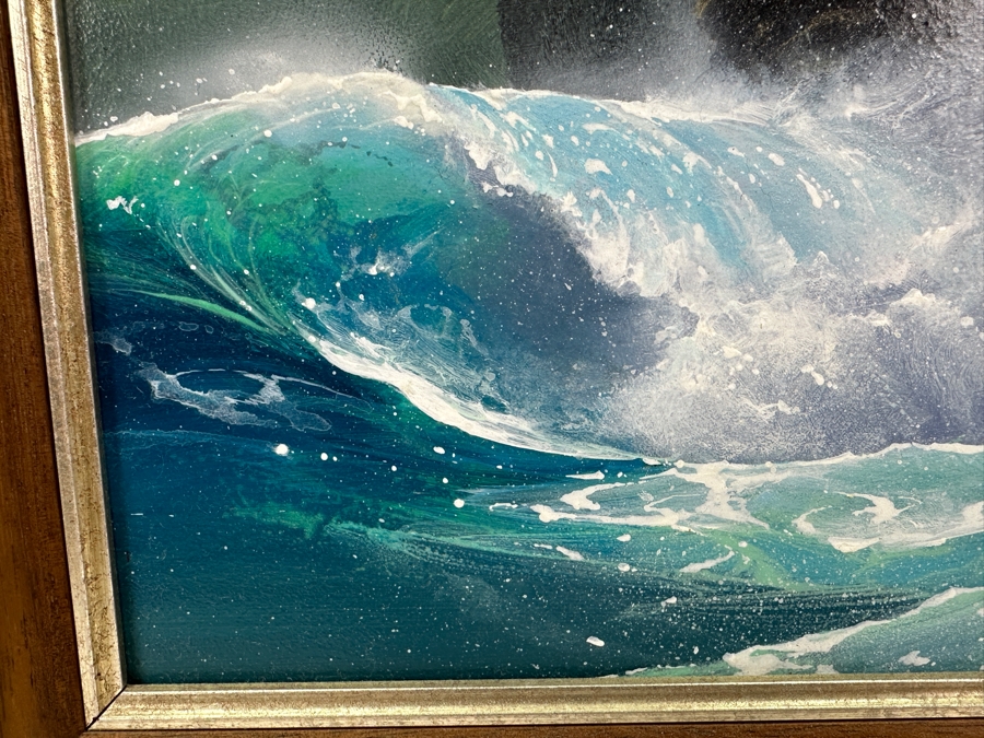 Clint Sloan (B. 1965, Hawaii) Original Hawaiian Breaking Wave Oil Painting On Board 10 X 15 Framed 18.5 X 23.5 [Photo 2]