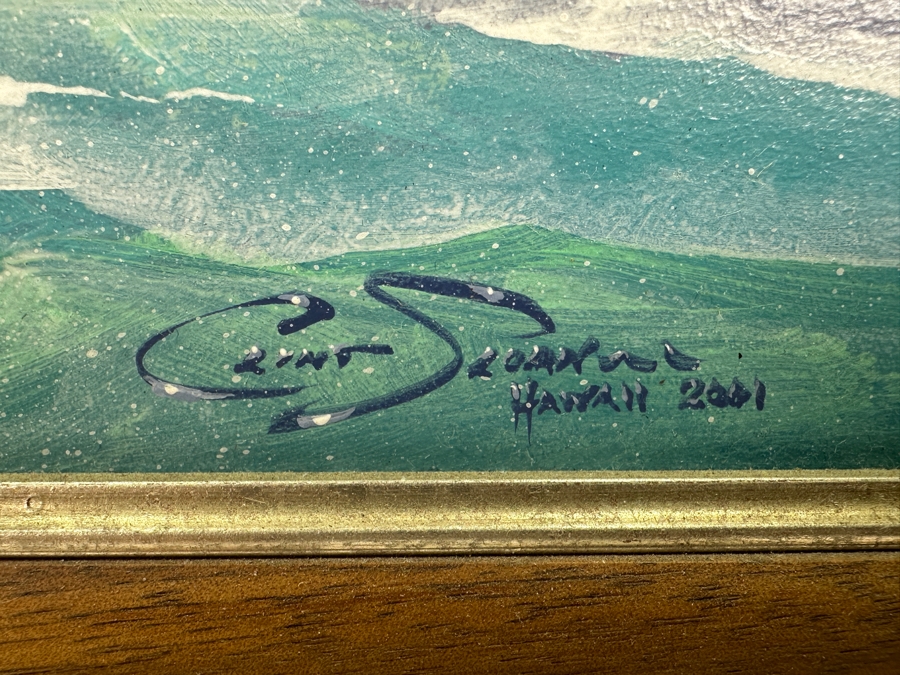 Clint Sloan (B. 1965, Hawaii) Original Hawaiian Breaking Wave Oil Painting On Board 10 X 15 Framed 18.5 X 23.5 [Photo 6]