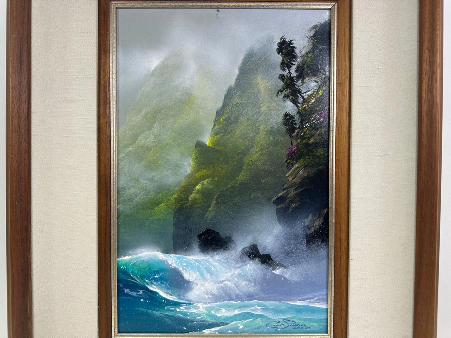 Clint Sloan (B. 1965, Hawaii) Original Hawaiian Breaking Wave Oil Painting On Board 10 X 15 Framed 18.5 X 23.5 [Photo 1]