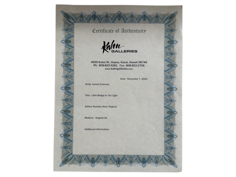 James Coleman (B. 1949, California/Hawaii) Original Oil Painting On Canvas With Certificate Of Authenticity (Former Disney Animated Film Artist) 18 X 14 Framed 21.5 X 17.5 [Photo 2]