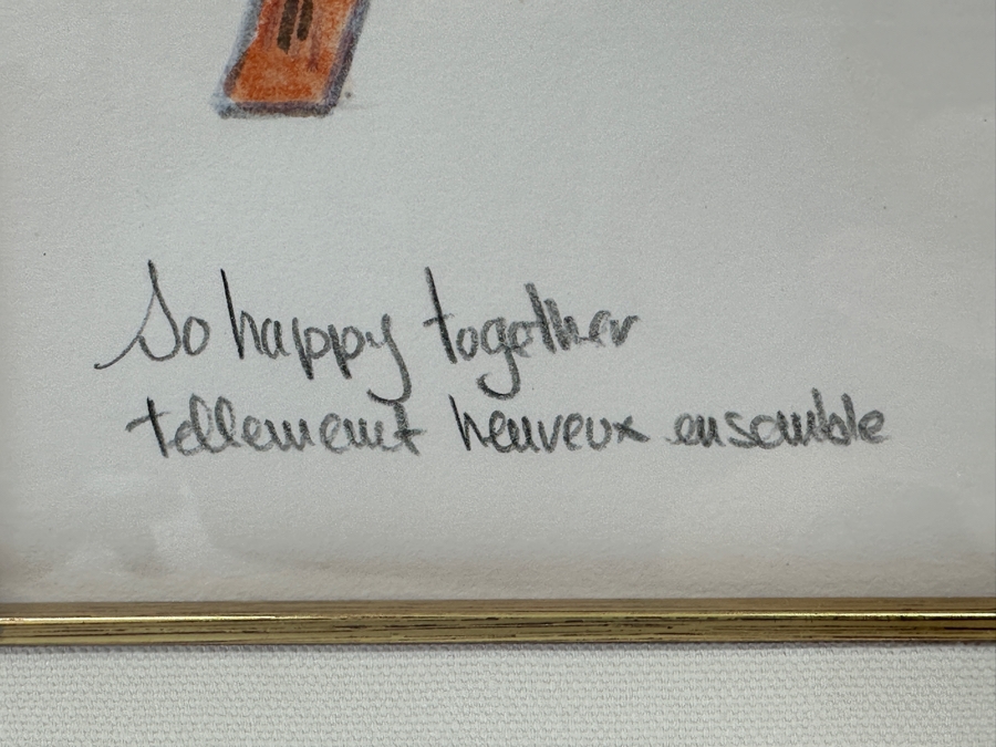 Guy Buffet (1943-2023, Hawaii/France) Original Drawing Titled 'So Happy Together' 8 X 11 Framed Retails $1,950 [Photo 7]
