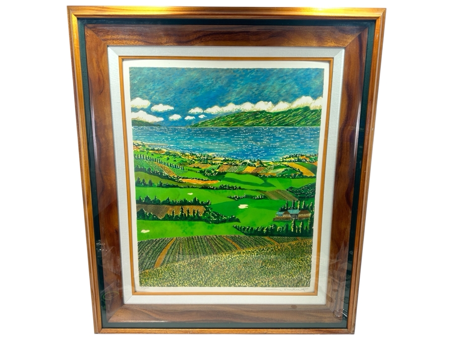 Guy Buffet (1943-2023, Hawaii/France) Limited Edition Hand Signed Print Numbered 242 Of 350 23 X 28 In A Beautiful Shadowbox Wooden Frame Koa Wood 34 X 40 [Photo 1]