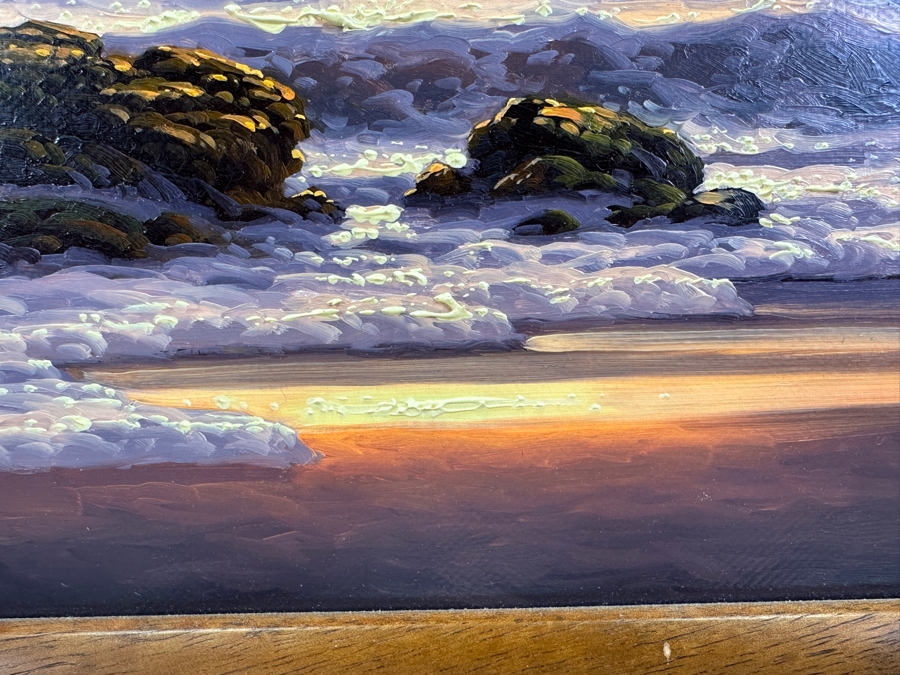 Roy Gonzalez Tabora (B. 1956, Hawaii) Original Stunning Hawaiian Breaking Wave On Canvas Titled 'Echo Of The Sun' 12 X 16 In A Beautiful Koa Wood Frame 22 X 26 [Photo 6]