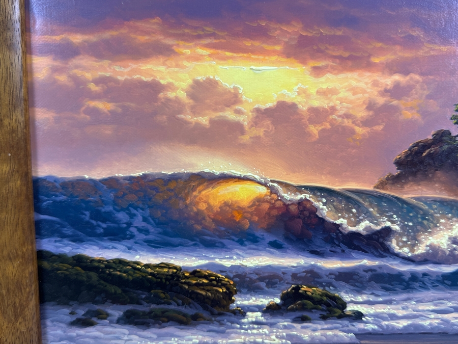 Roy Gonzalez Tabora (B. 1956, Hawaii) Original Stunning Hawaiian Breaking Wave On Canvas Titled 'Echo Of The Sun' 12 X 16 In A Beautiful Koa Wood Frame 22 X 26 [Photo 4]
