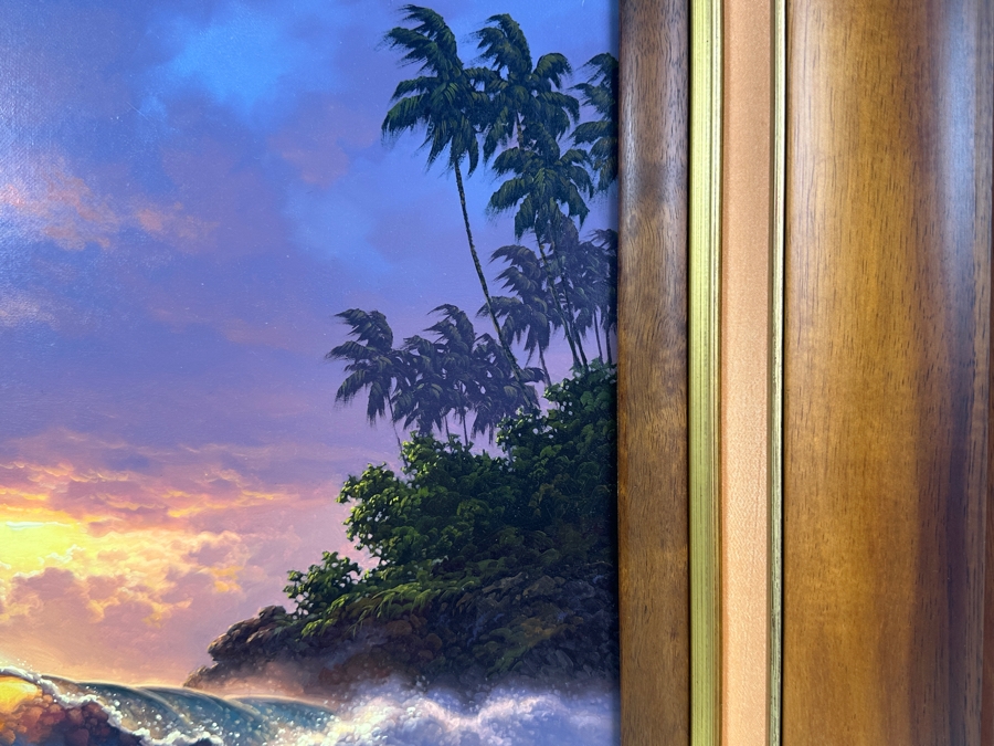 Roy Gonzalez Tabora (B. 1956, Hawaii) Original Stunning Hawaiian Breaking Wave On Canvas Titled 'Echo Of The Sun' 12 X 16 In A Beautiful Koa Wood Frame 22 X 26 [Photo 10]