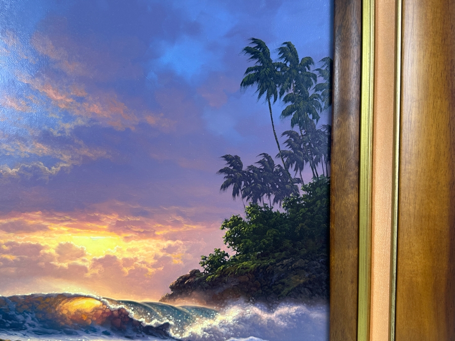 Roy Gonzalez Tabora (B. 1956, Hawaii) Original Stunning Hawaiian Breaking Wave On Canvas Titled 'Echo Of The Sun' 12 X 16 In A Beautiful Koa Wood Frame 22 X 26 [Photo 9]