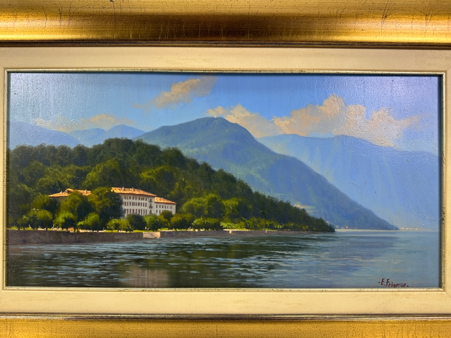 Original Oil Painting On Board Titled 'Bellagio' Signed By Artist E. Frigerio (Enrico Frigerio, Italian) 19.5 X 10 Framed 25 X 16 [Photo 1]