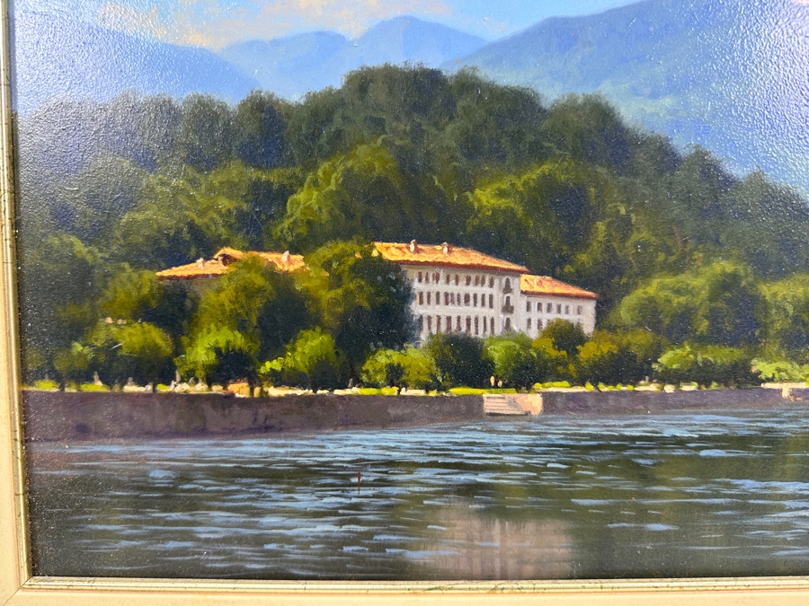 Original Oil Painting On Board Titled 'Bellagio' Signed By Artist E. Frigerio (Enrico Frigerio, Italian) 19.5 X 10 Framed 25 X 16 [Photo 3]