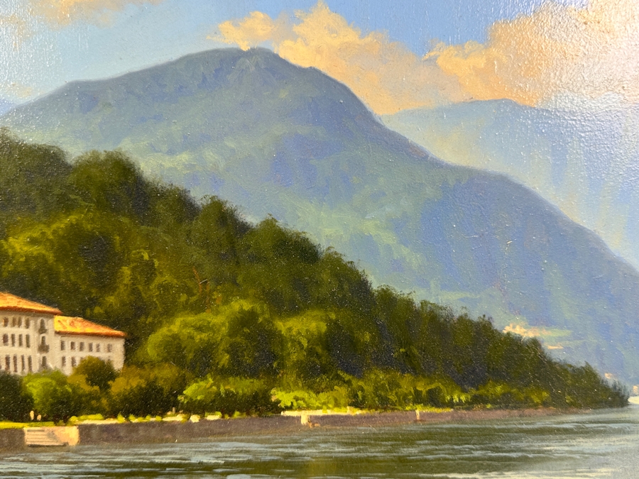 Original Oil Painting On Board Titled 'Bellagio' Signed By Artist E. Frigerio (Enrico Frigerio, Italian) 19.5 X 10 Framed 25 X 16 [Photo 5]