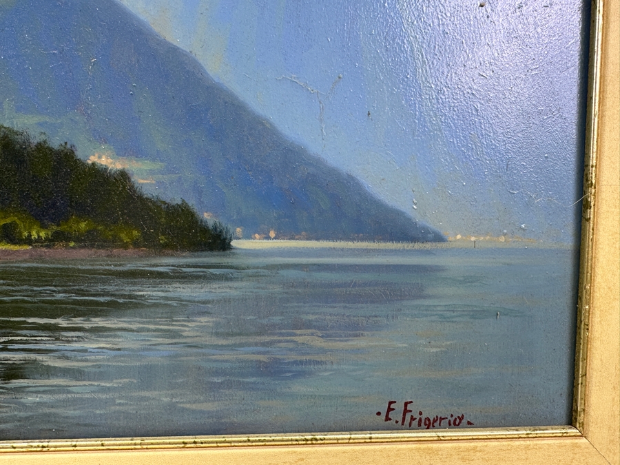 Original Oil Painting On Board Titled 'Bellagio' Signed By Artist E. Frigerio (Enrico Frigerio, Italian) 19.5 X 10 Framed 25 X 16 [Photo 6]