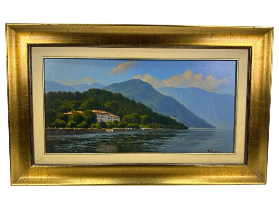 Original Oil Painting On Board Titled 'Bellagio' Signed By Artist E. Frigerio (Enrico Frigerio, Italian) 19.5 X 10 Framed 25 X 16 [Photo 2]