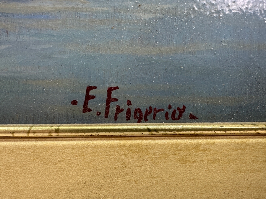 Original Oil Painting On Board Titled 'Bellagio' Signed By Artist E. Frigerio (Enrico Frigerio, Italian) 19.5 X 10 Framed 25 X 16 [Photo 8]