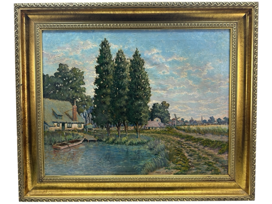 Franciscus (Frank) Jacobus Voorwerk (B. 1882, Netherlands) Original Antique Dutch Landscape Painting On Canvas Framed Retails $1,800 [Photo 2]