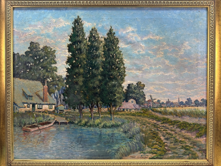 Franciscus (Frank) Jacobus Voorwerk (B. 1882, Netherlands) Original Antique Dutch Landscape Painting On Canvas Framed Retails $1,800 [Photo 1]