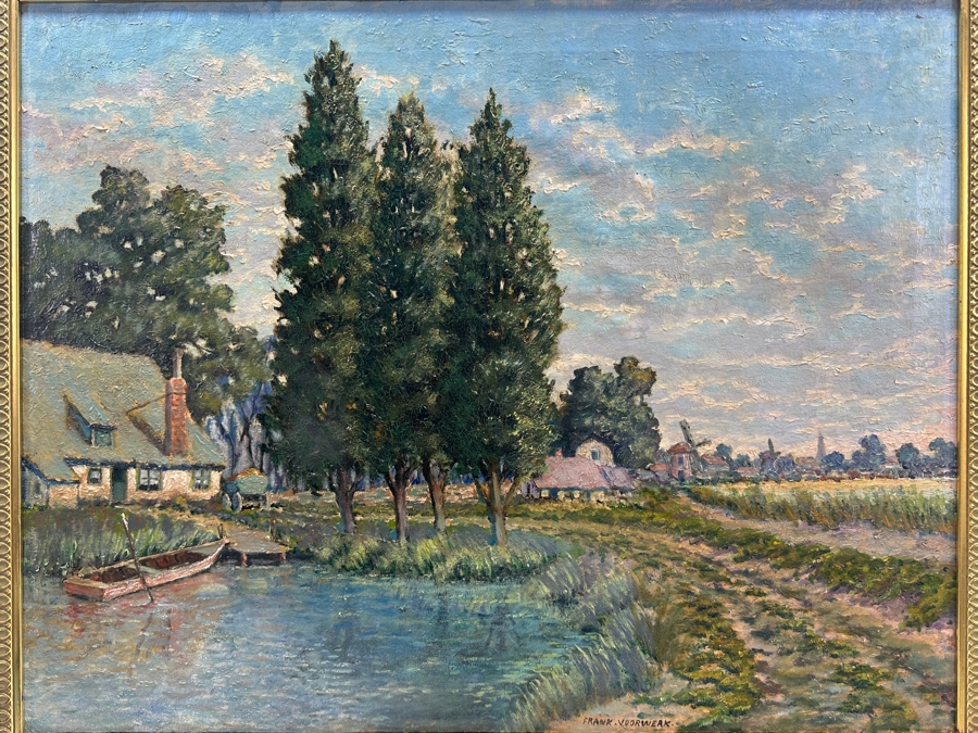 Franciscus (Frank) Jacobus Voorwerk (B. 1882, Netherlands) Original Antique Dutch Landscape Painting On Canvas Framed Retails $1,800 [Photo 3]