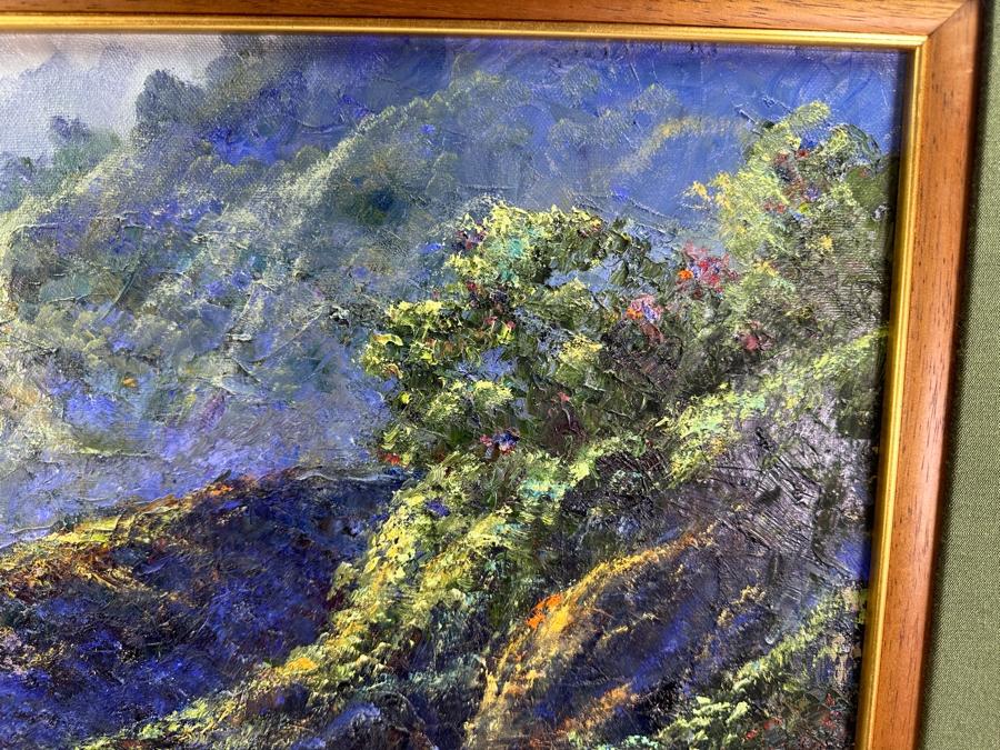 Stephen Sands (B. 1930, Hawaii) Original Plein Air Oil Painting On Canvas Titled 'Island Falls' Dated August, 2002 Hawaii 20 X 30 Framed 29 X 39 [Photo 9]